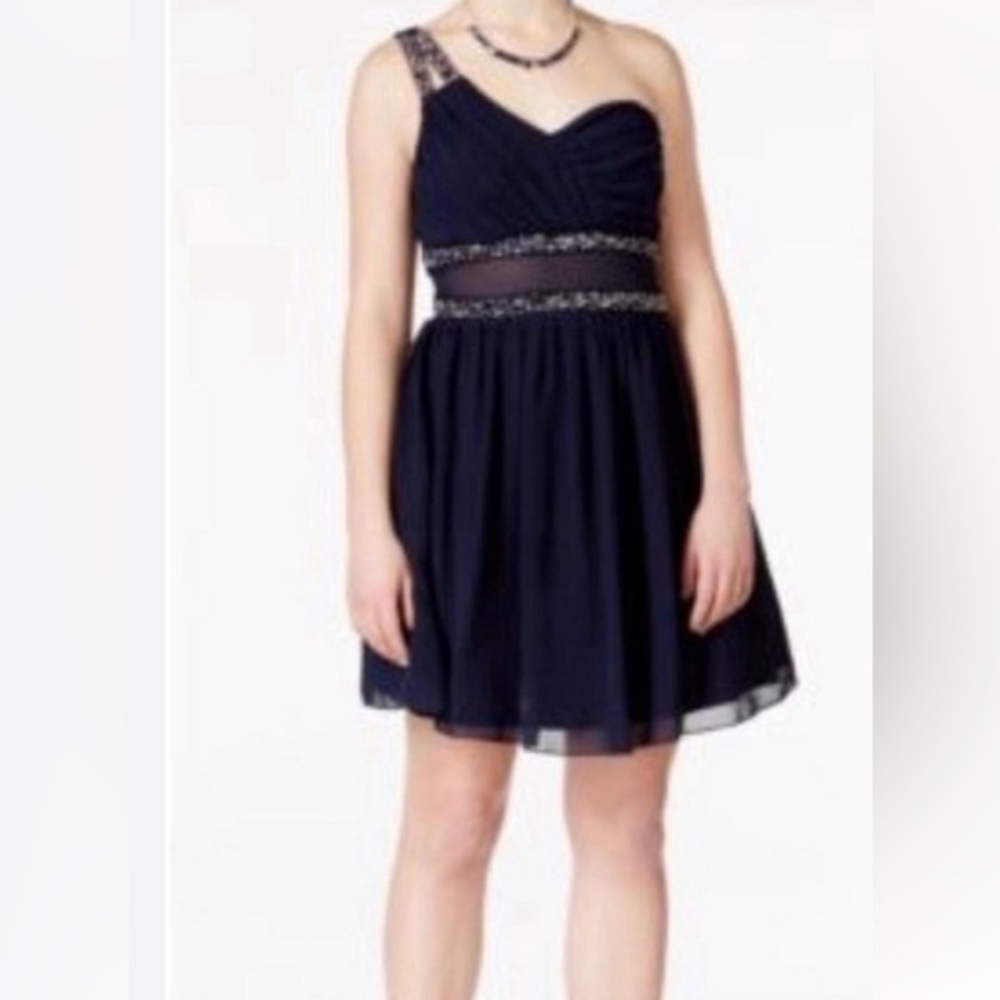Jodi Kristopher One Shoulder blue Dress size 7